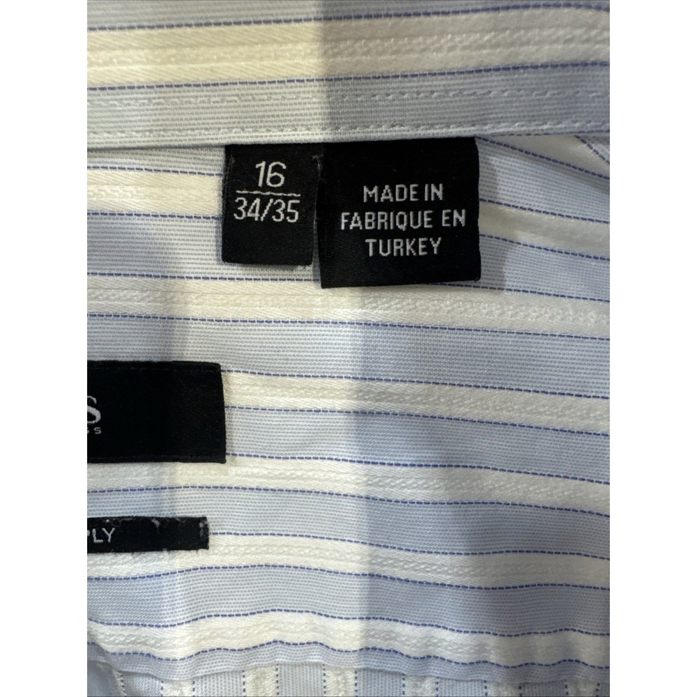 Men's Hugo Boss Blue Stripe Button Down Shirt 100% Cotton Size 16 34/35 2 Ply - Picture 9 of 11